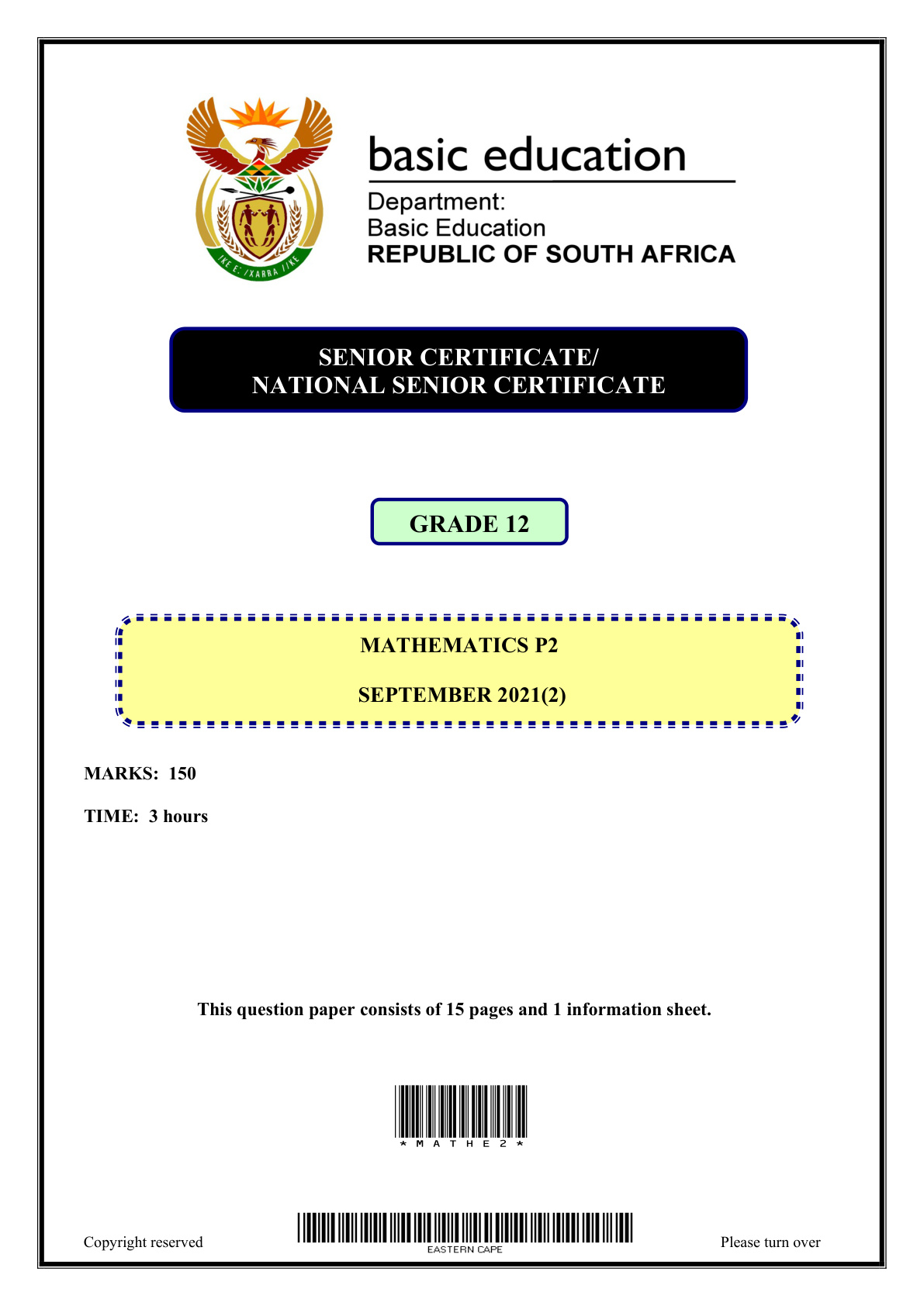 Mathematics Paper 2 (Gauteng) Preparatory 2021 Grade 12 DBE