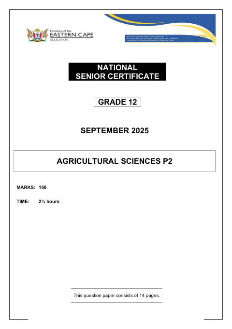 Agricultural Sciences Grade 12 DBE Caps September 2025 Paper 2 - Question Paper (Eastern Cape)