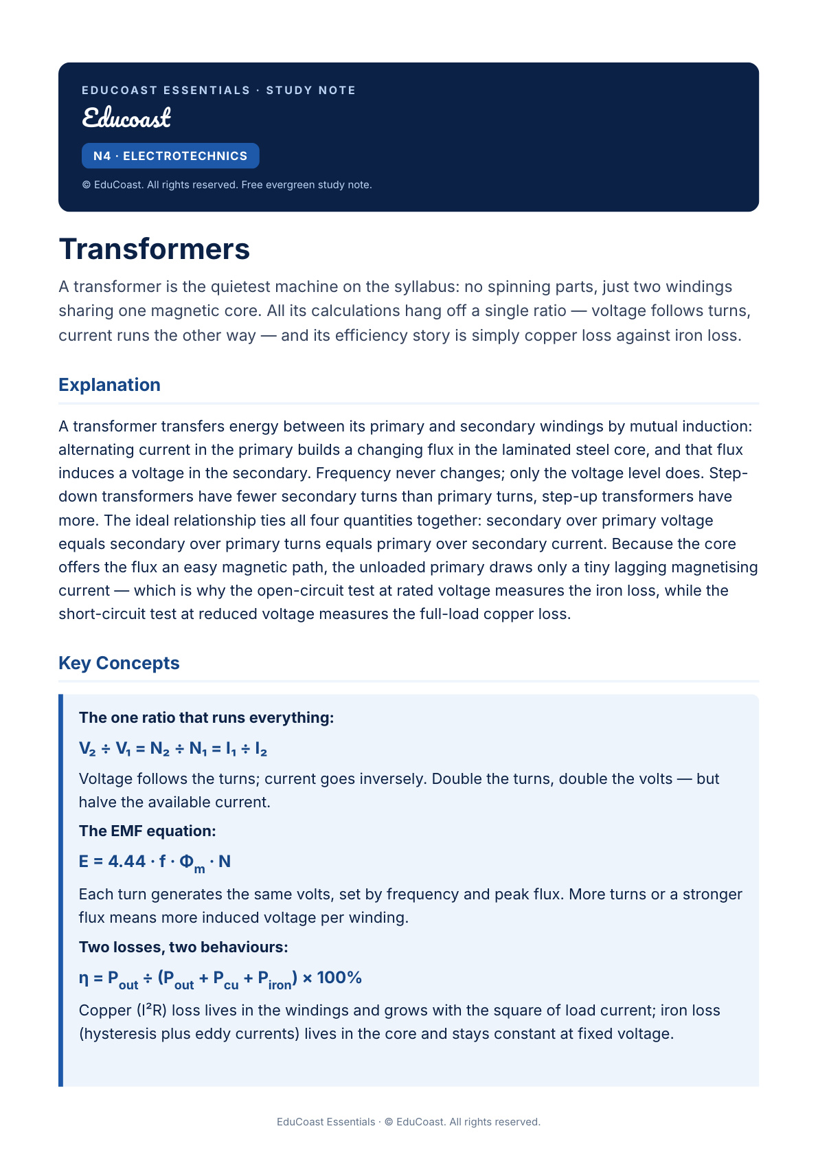 Transformers — N4 Electrotechnics (Nated)