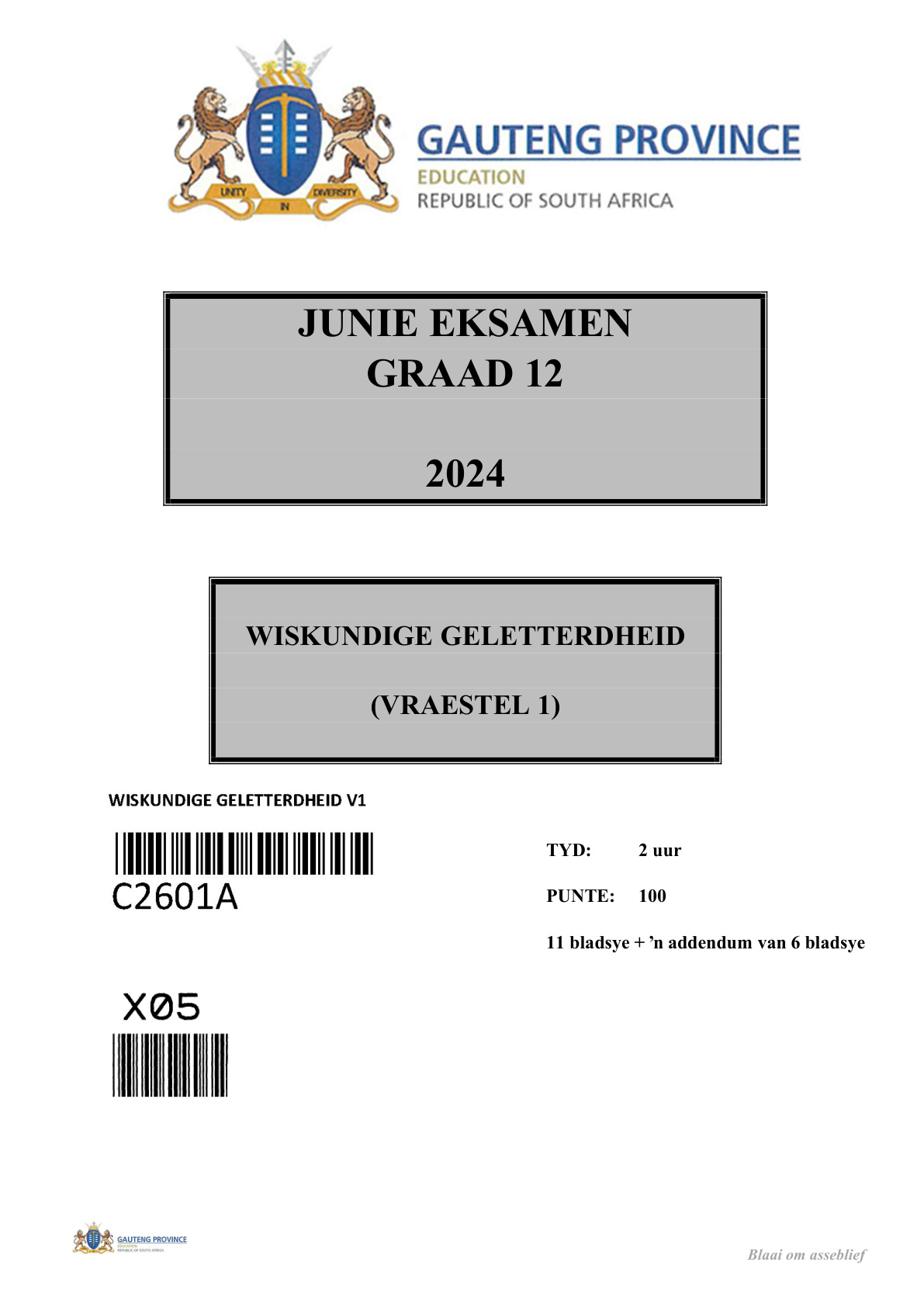 Mathematical Literacy Paper 1 (Gauteng) June 2024 Grade 12 DBE
