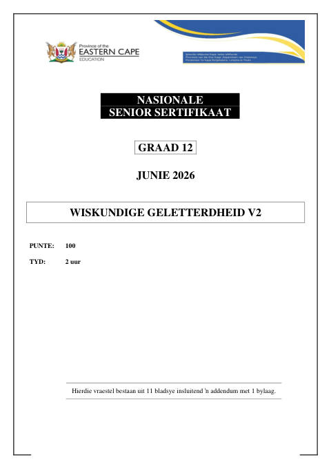 Mathematical Literacy Grade 12 DBE Caps May/June 2026 Paper 2 - Question Paper (Eastern Cape)