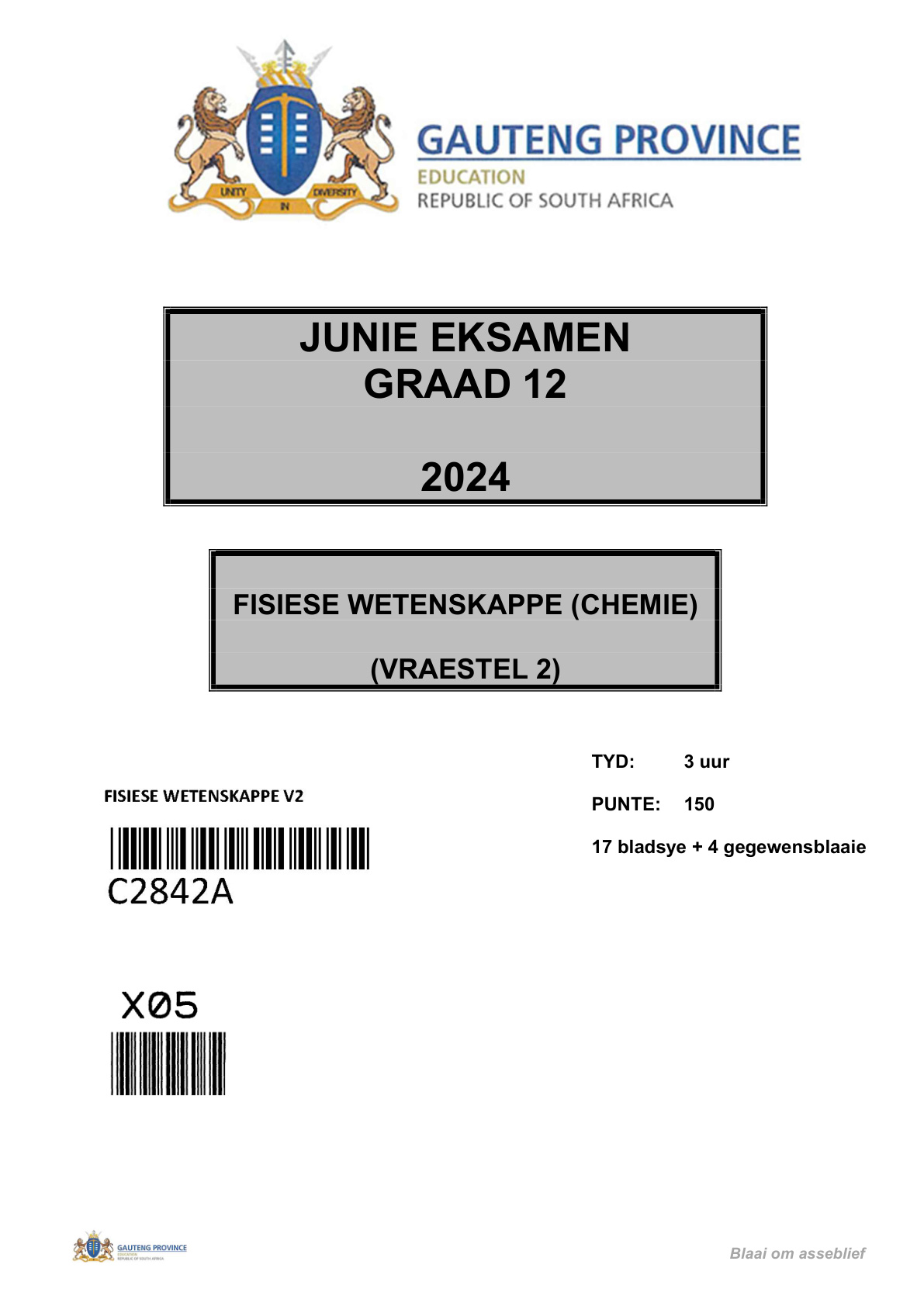 Physical Sciences Paper 2 (Gauteng) June 2024 Grade 12 DBE