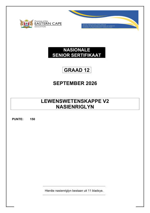 Life Sciences Grade 12 DBE Caps September 2026 Paper 2 - Memo (Eastern Cape)