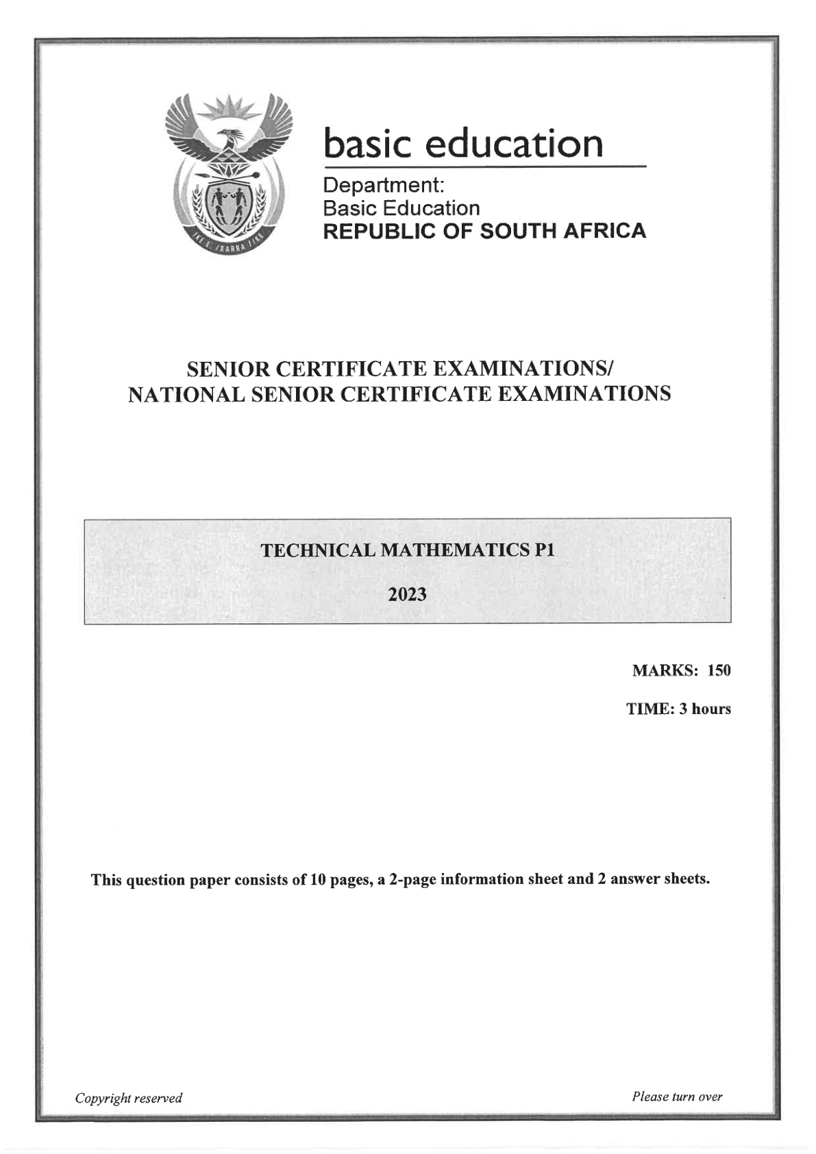 Technical Mathematics Paper 1 (Gauteng) June 2023 Grade 12 DBE