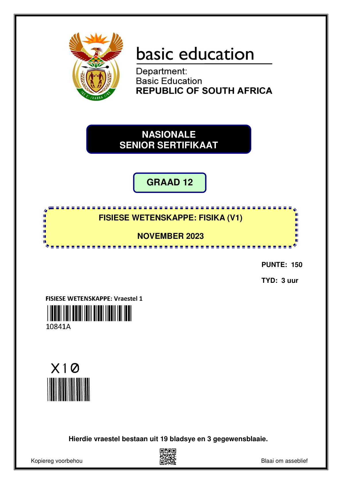 Physical Sciences Paper 1 (Gauteng) November 2023 Grade 12 DBE