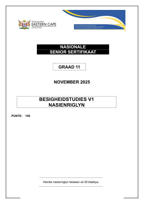 Business Studies Grade 11 DBE Caps November 2025 - Memo (Eastern Cape)
