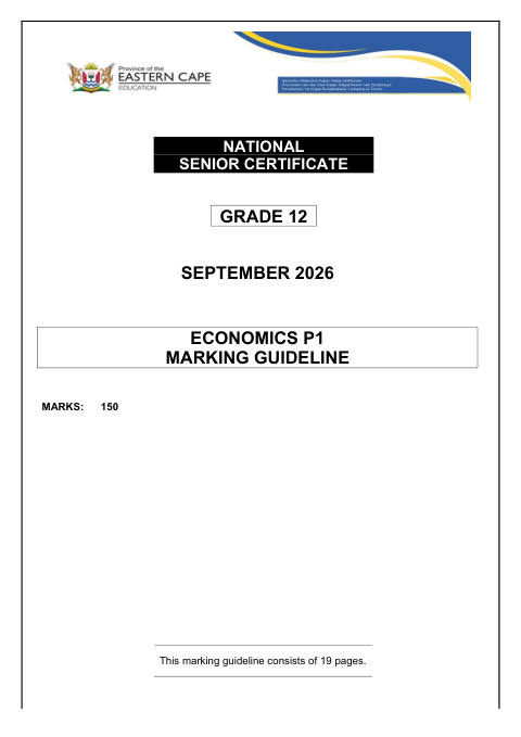 Economics Grade 12 DBE Caps September 2026 Paper 1 - Memo (Eastern Cape)