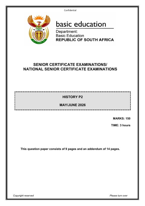 History Grade 12 DBE Caps May 2026 Paper 2 - Question Paper