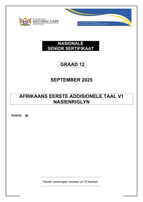 Afrikaans First Additional Language Grade 12 DBE Caps September 2025 Paper 1 - Memo (Eastern Cape)