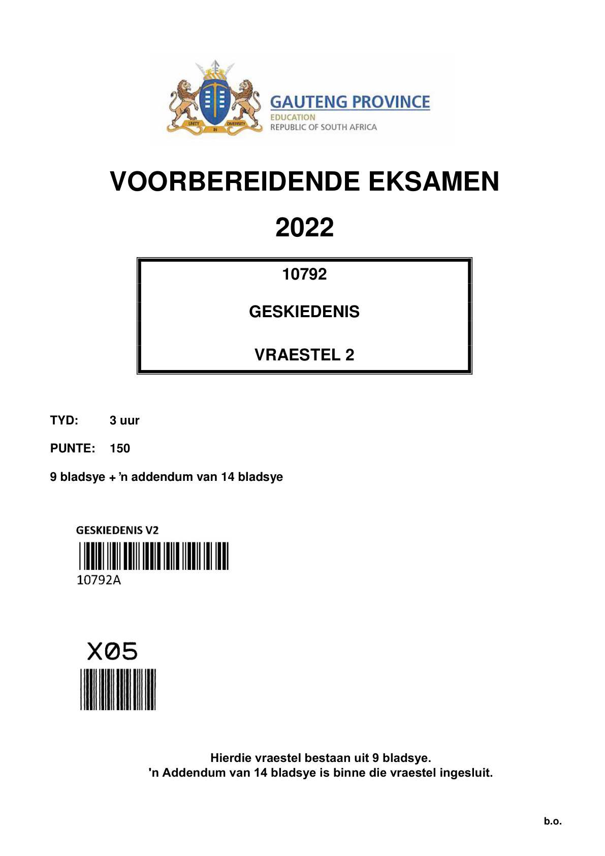 History Paper 2 (Gauteng) Preparatory 2022 Grade 12 DBE