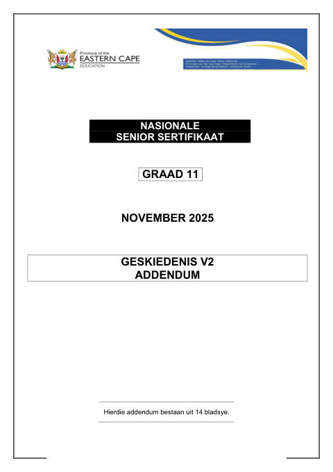 History Grade 11 DBE Caps November 2025 Paper 2 - Question Paper (Eastern Cape)
