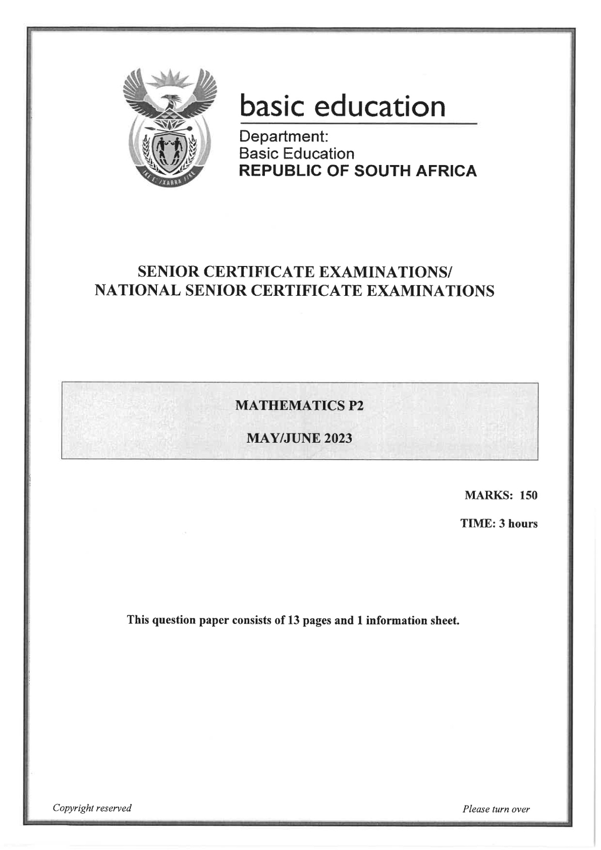 Mathematics Paper 2 (Gauteng) June 2023 Grade 12 DBE