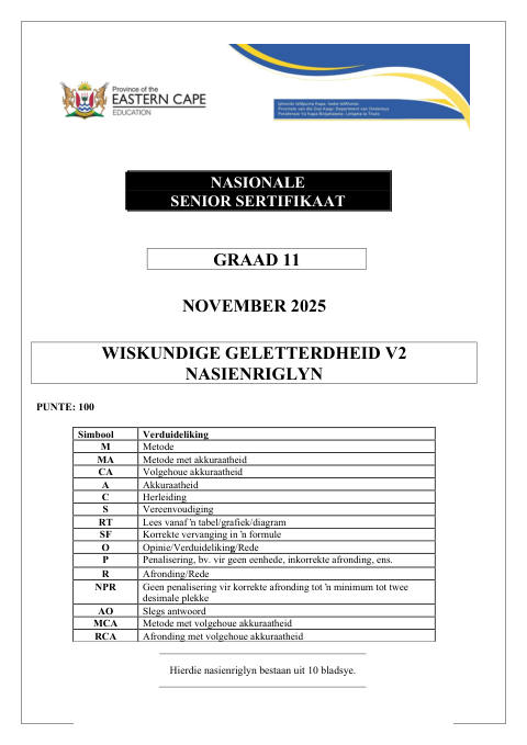 Mathematical Literacy Grade 11 DBE Caps November 2025 Paper 2 - Memo (Eastern Cape)