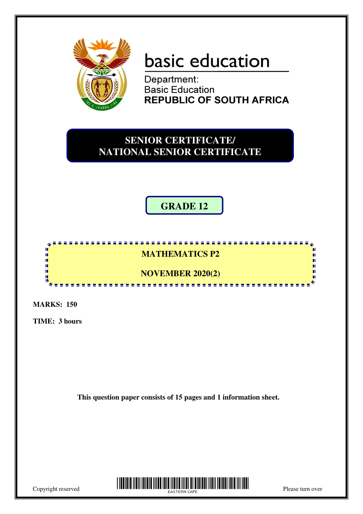 Mathematics Paper 2 (Gauteng) Preparatory 2021 Grade 12 DBE