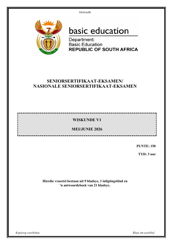 Technical Mathematics Grade 12 DBE Caps May 2026 Paper 1 - Question Paper