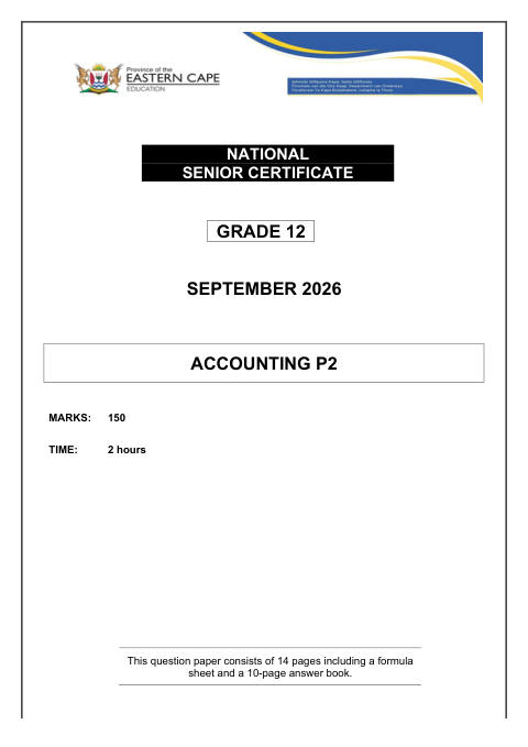 Accounting Grade 12 DBE Caps September 2026 Paper 2 - Question Paper (Eastern Cape)
