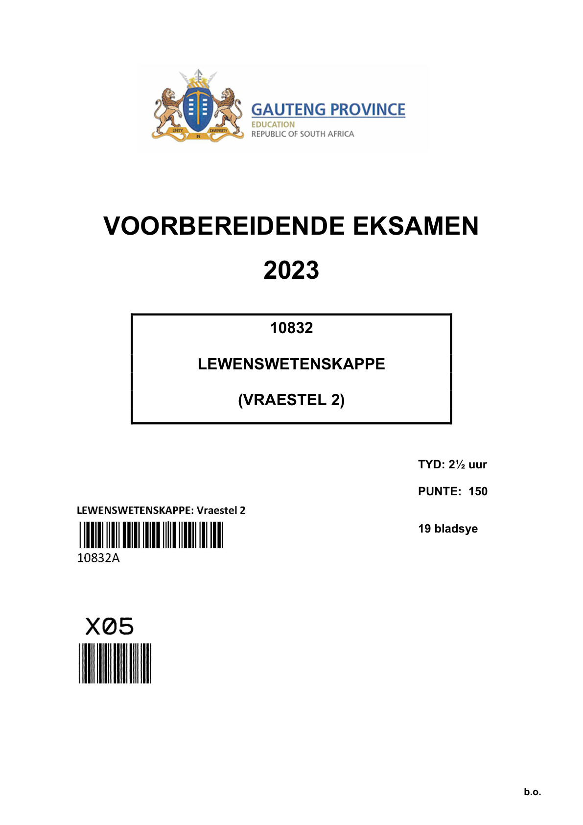 Life Sciences Paper 2 (Gauteng) Preparatory 2023 Grade 12 DBE