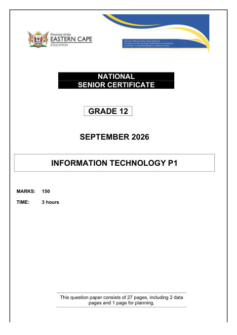 Information Technology Grade 12 DBE Caps September 2026 Paper 1 - Question Paper (Eastern Cape)