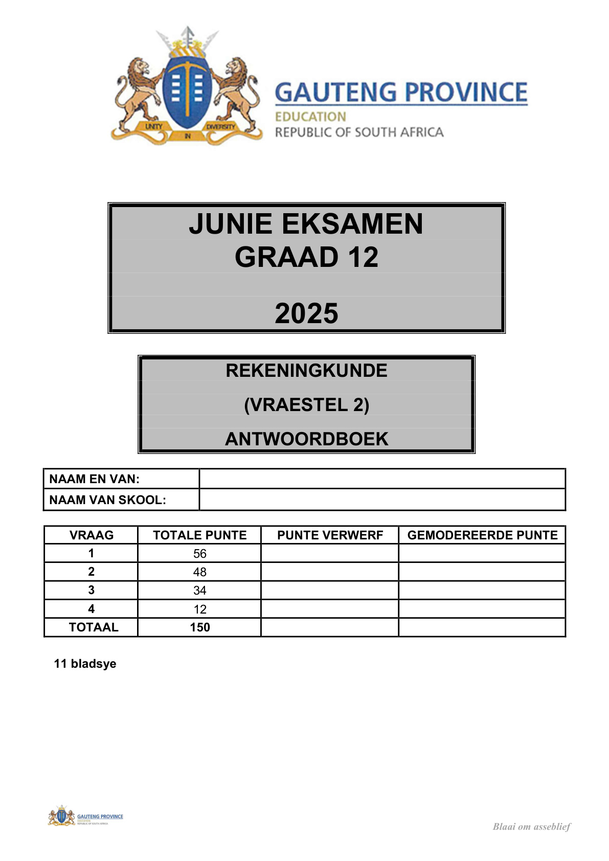 Accounting Paper 2 Answer Book (Gauteng) June 2025 Grade 12 DBE