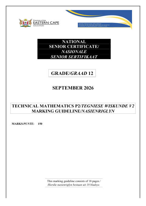 Mathematics Grade 12 DBE Caps September 2026 Paper 2 - Memo (Eastern Cape)