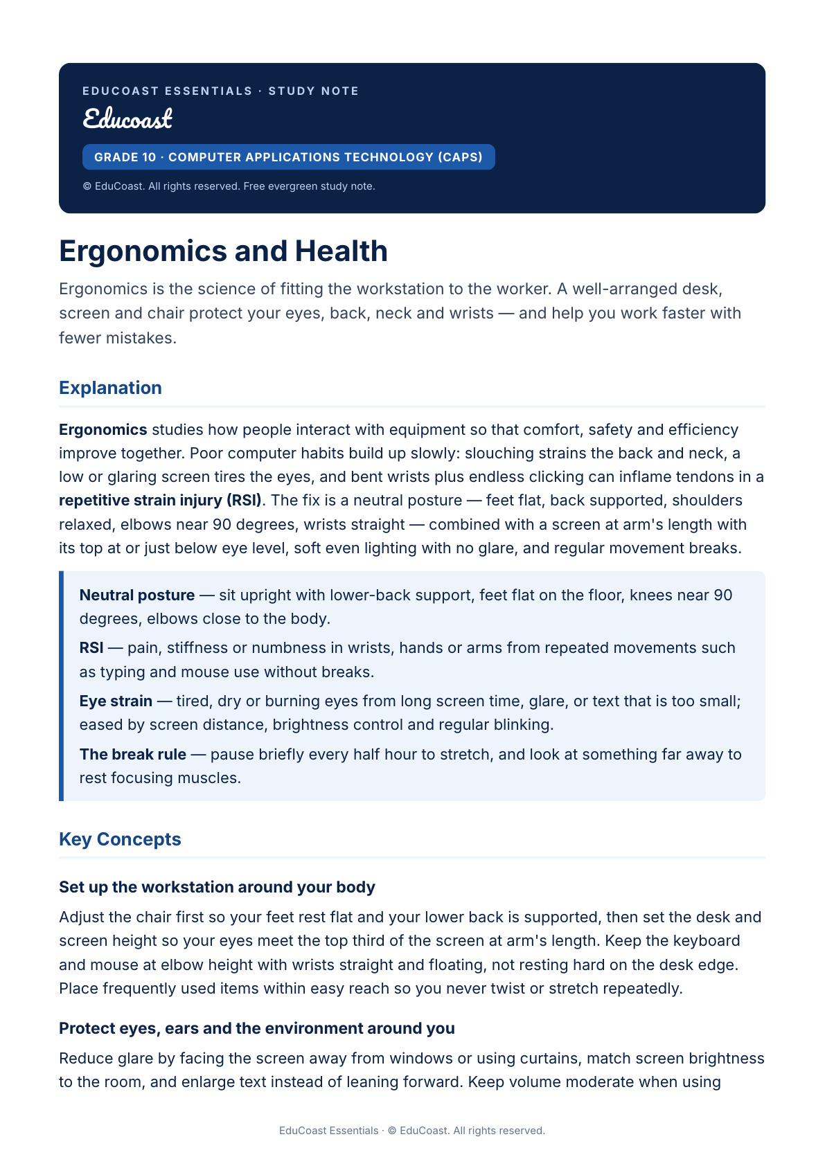 Ergonomics — Grade 10 CAT (CAPS)