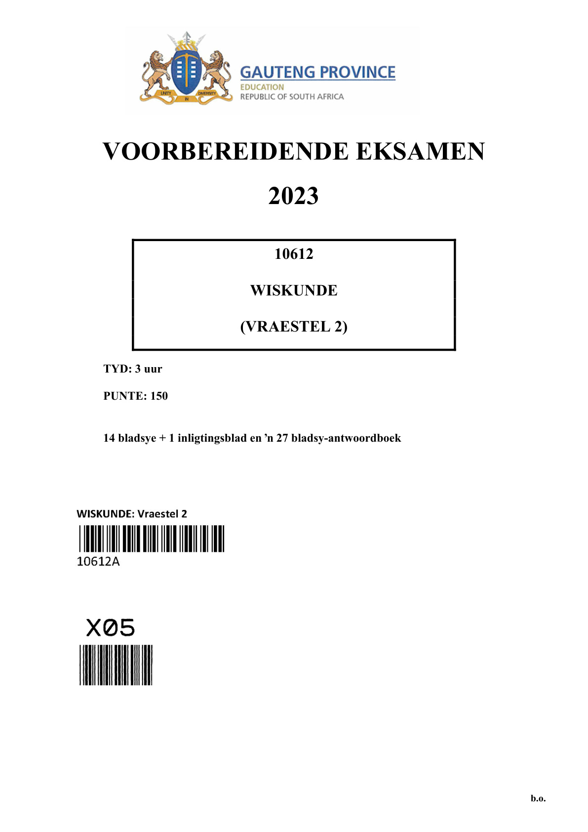 Mathematics Paper 2 (Gauteng) Preparatory 2023 Grade 12 DBE