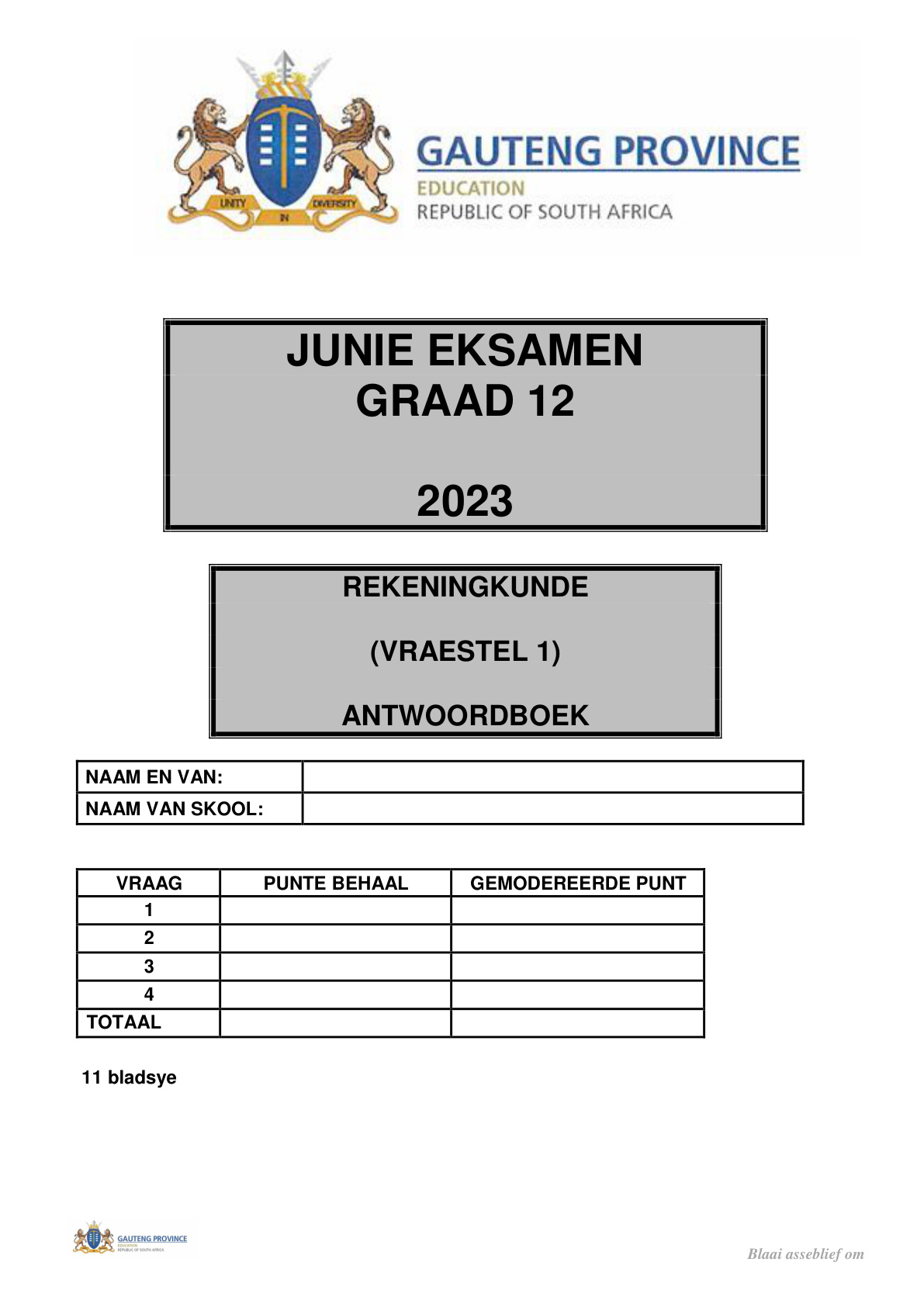 Accounting Paper 1 Answer Book (Gauteng) June 2023 Grade 12 DBE