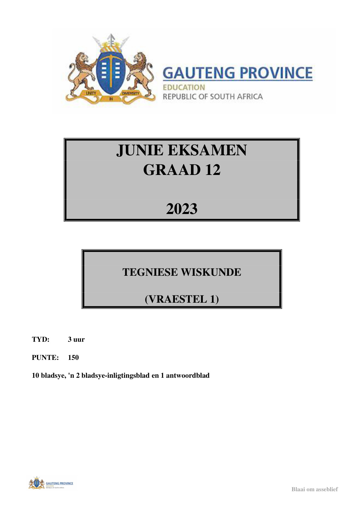 Technical Mathematics Paper 1 (Gauteng) June 2023 Grade 12 DBE