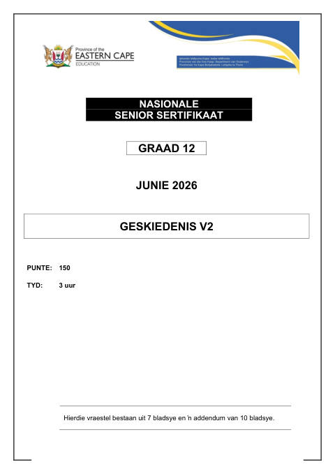History Grade 12 DBE Caps May/June 2026 Paper 2 - Question Paper (Eastern Cape)