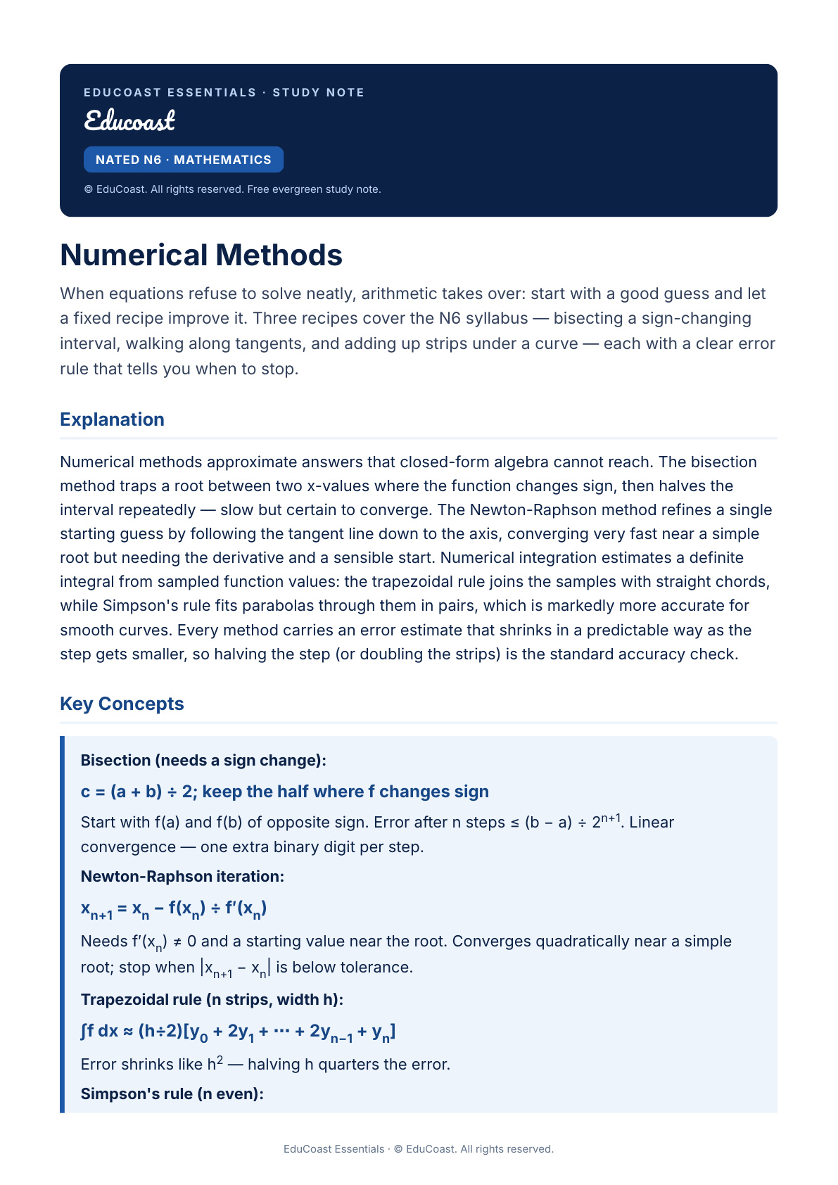Numerical Methods — N6 Mathematics (Nated)
