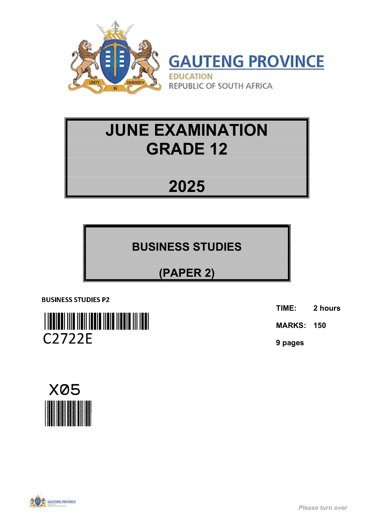 Business Studies Paper 2 (Gauteng) June 2025 Grade 12 DBE