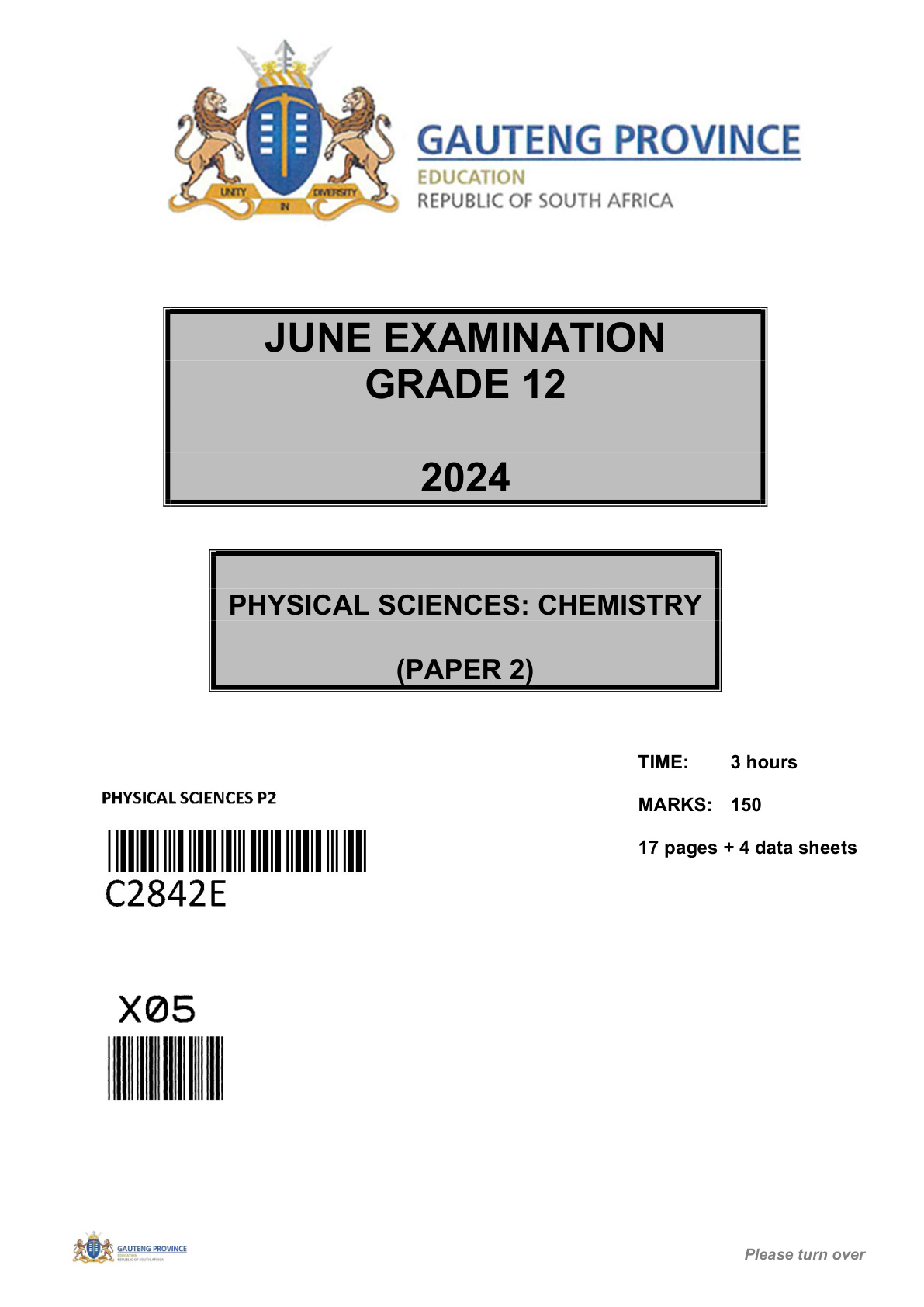 Physical Sciences Paper 2 (Gauteng) June 2024 Grade 12 DBE