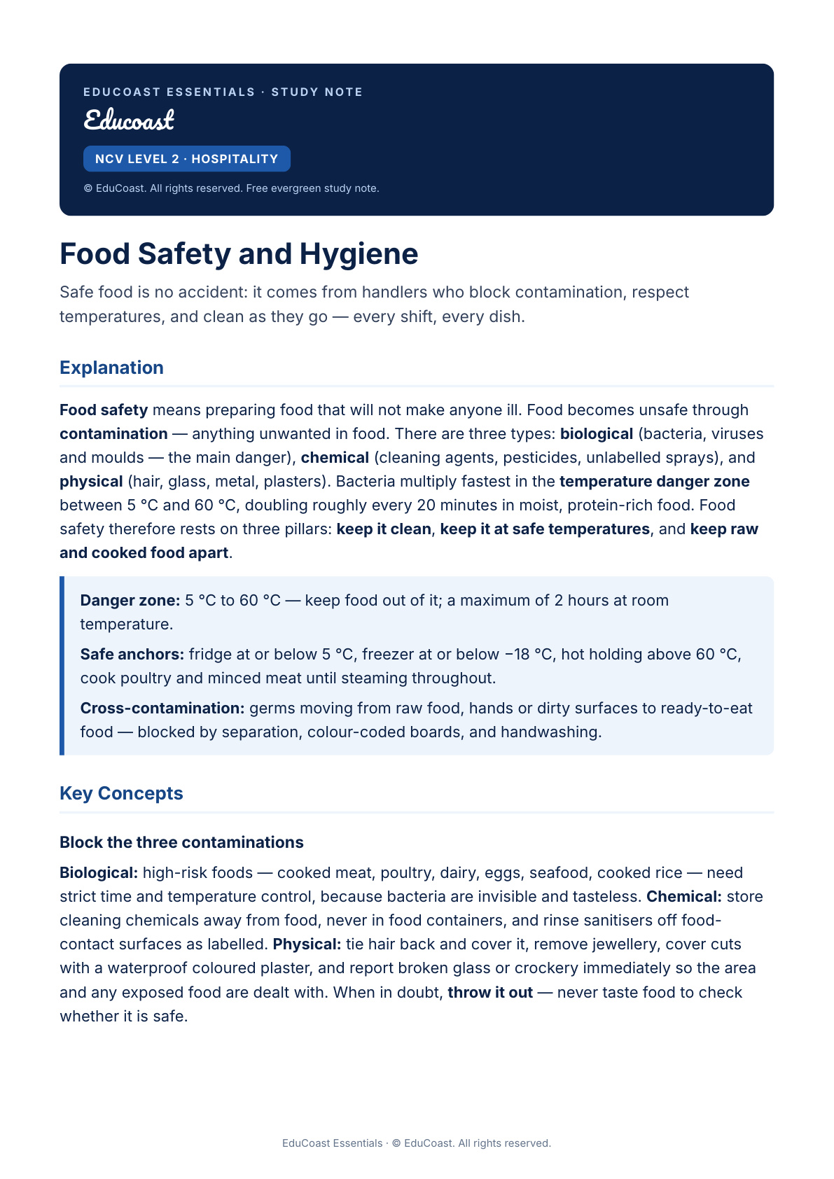 Food Safety And Hygiene — NCV Level 2 Hospitality