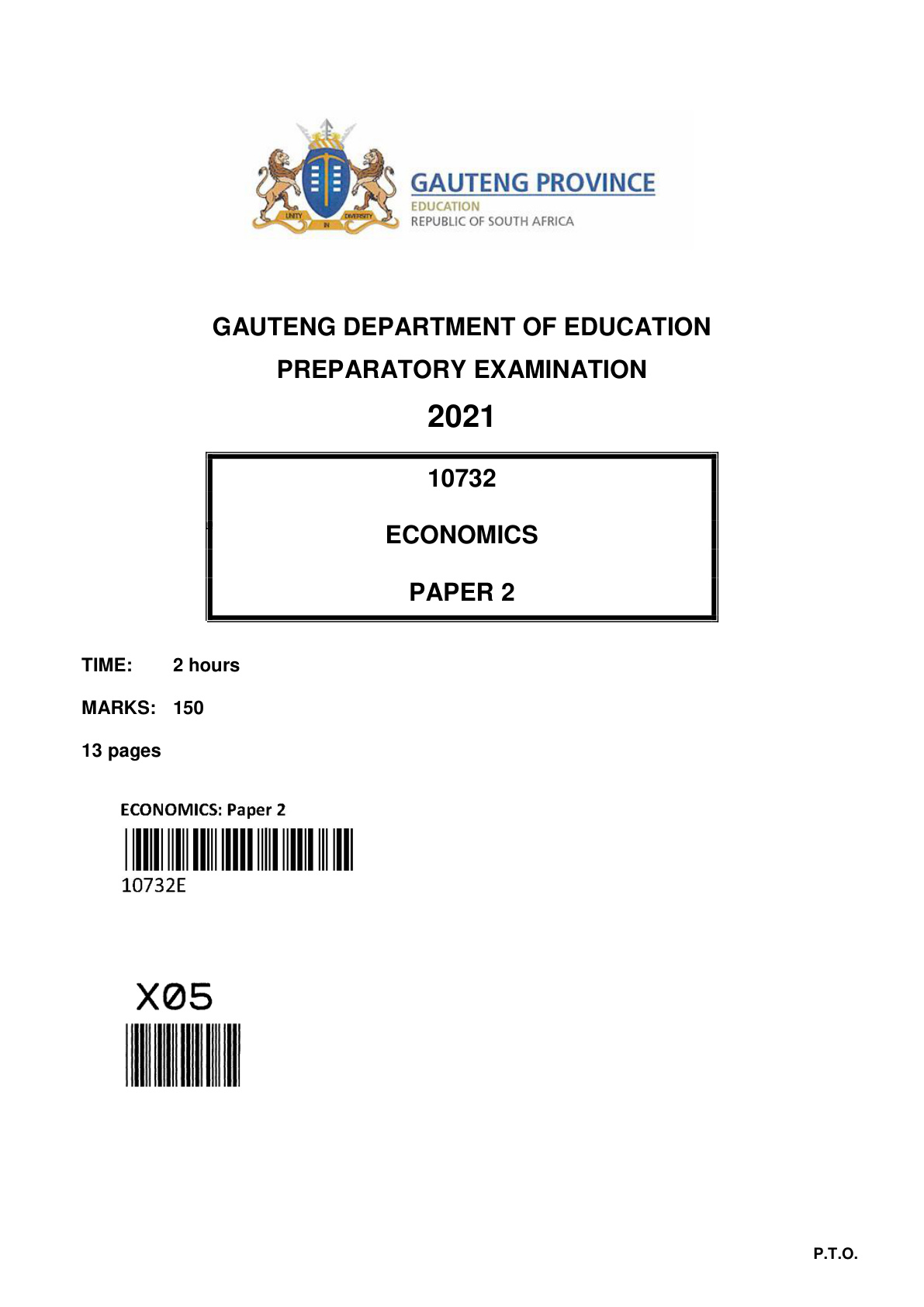 Economics Paper 2 (Gauteng) Preparatory 2021 Grade 12 DBE