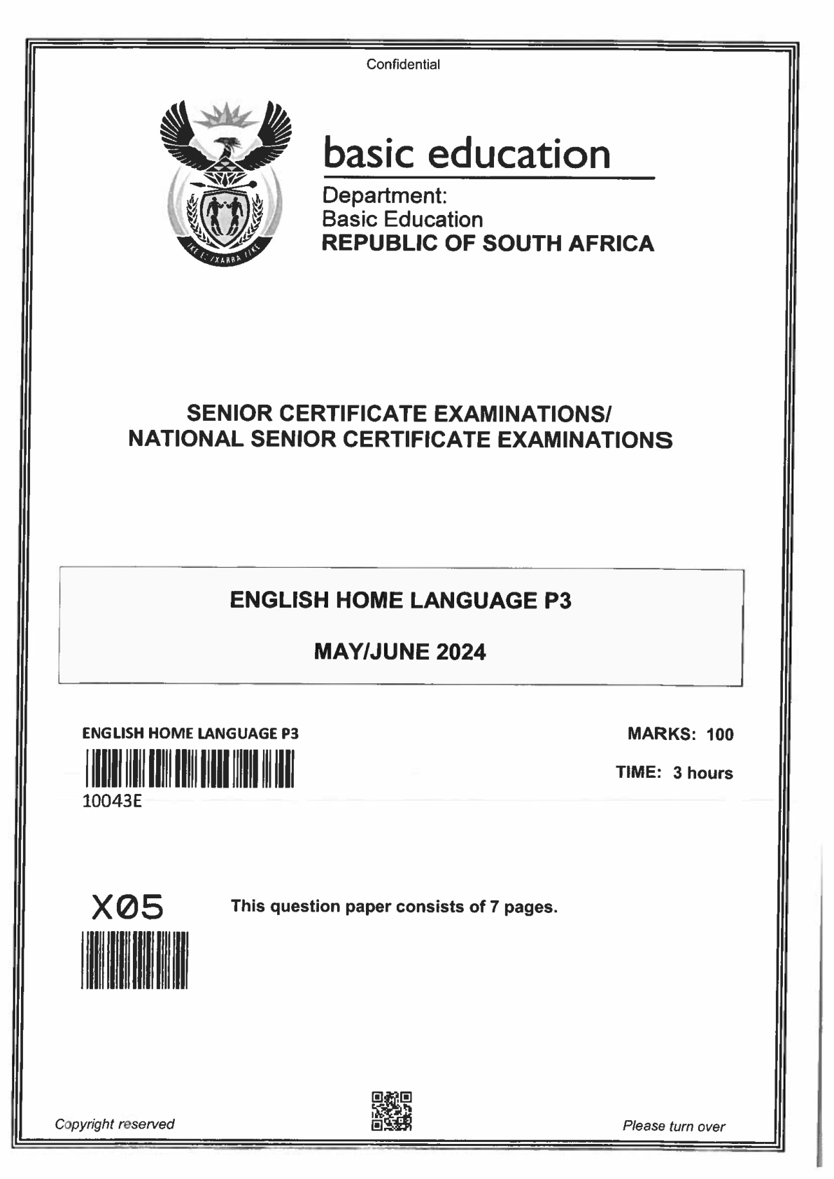 English Home Language Paper 3 (Gauteng) June 2024 Grade 12 DBE