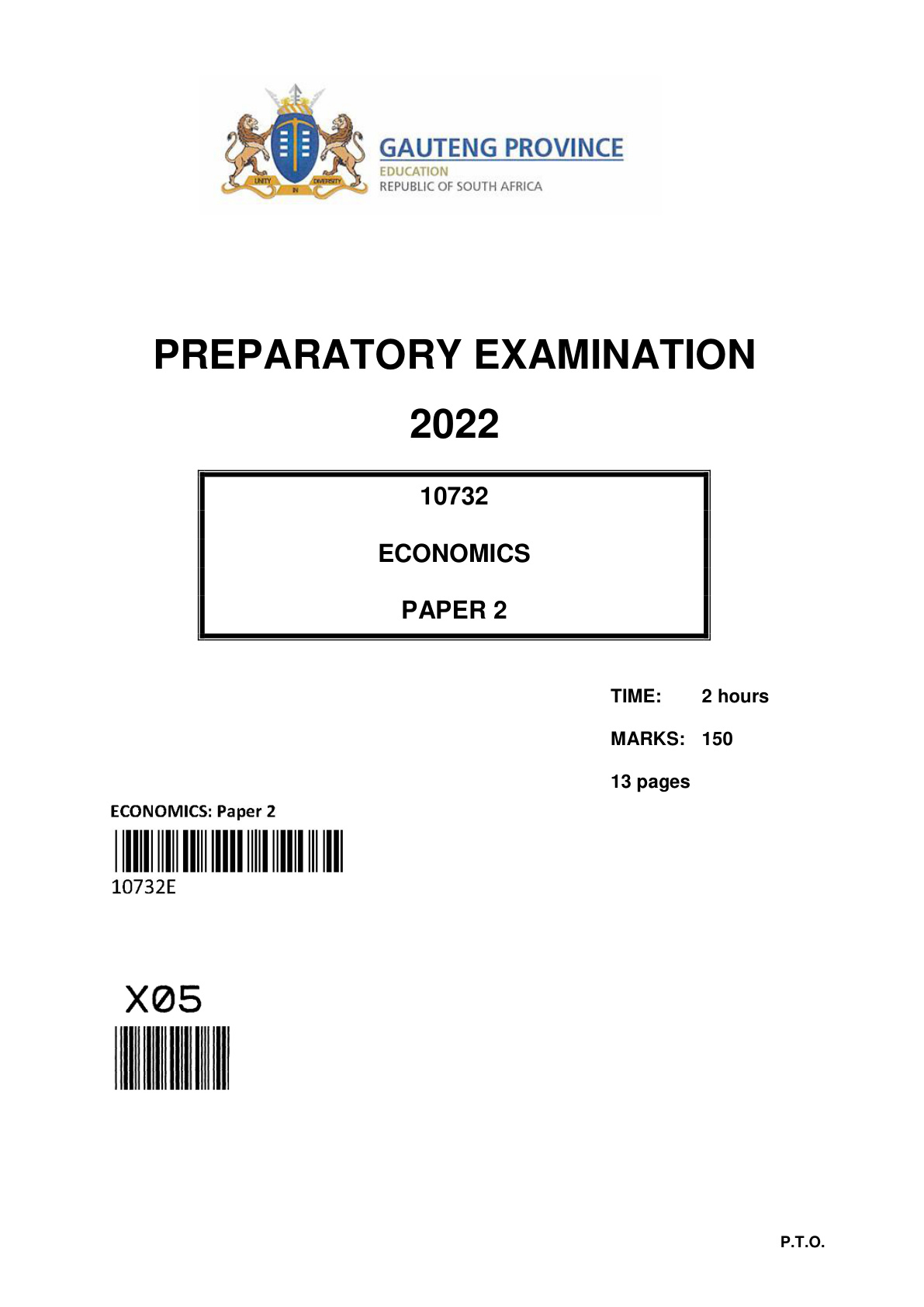 Economics Paper 2 (Gauteng) Preparatory 2022 Grade 12 DBE