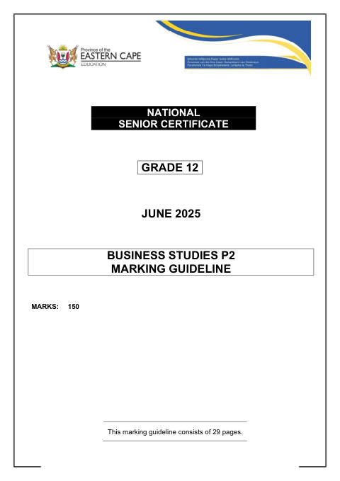 Business Studies Grade 12 DBE Caps May/June 2025 Paper 2 - Memo (Eastern Cape)
