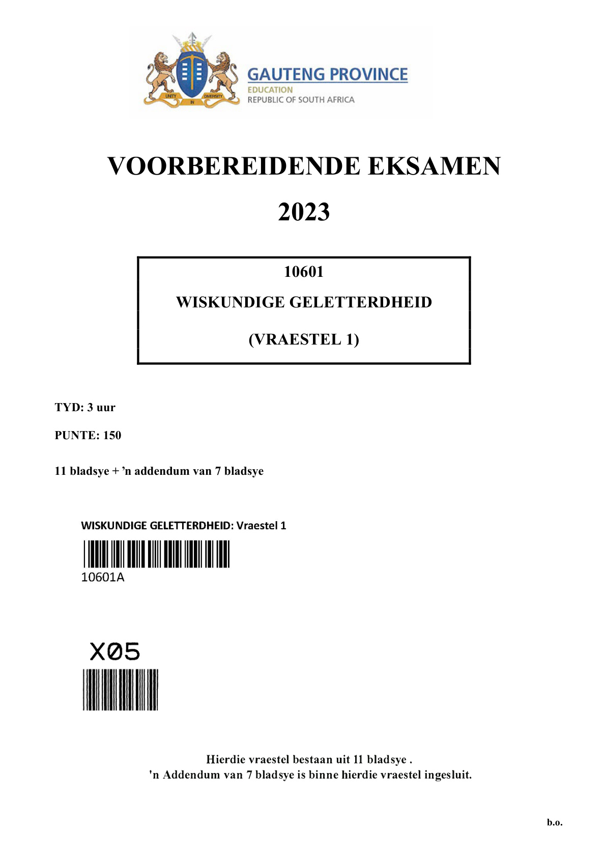Mathematical Literacy Paper 1 (Gauteng) Preparatory 2023 Grade 12 DBE