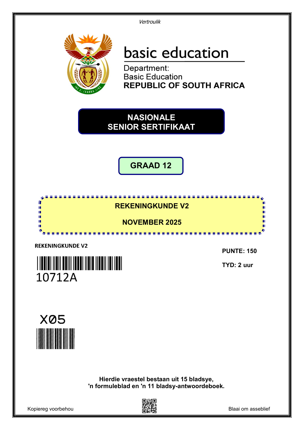 Accounting Paper 2 (Gauteng) November 2025 Grade 12 DBE