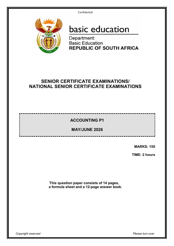 Accounting Grade 12 DBE Caps May 2026 Paper 1 - Question Paper