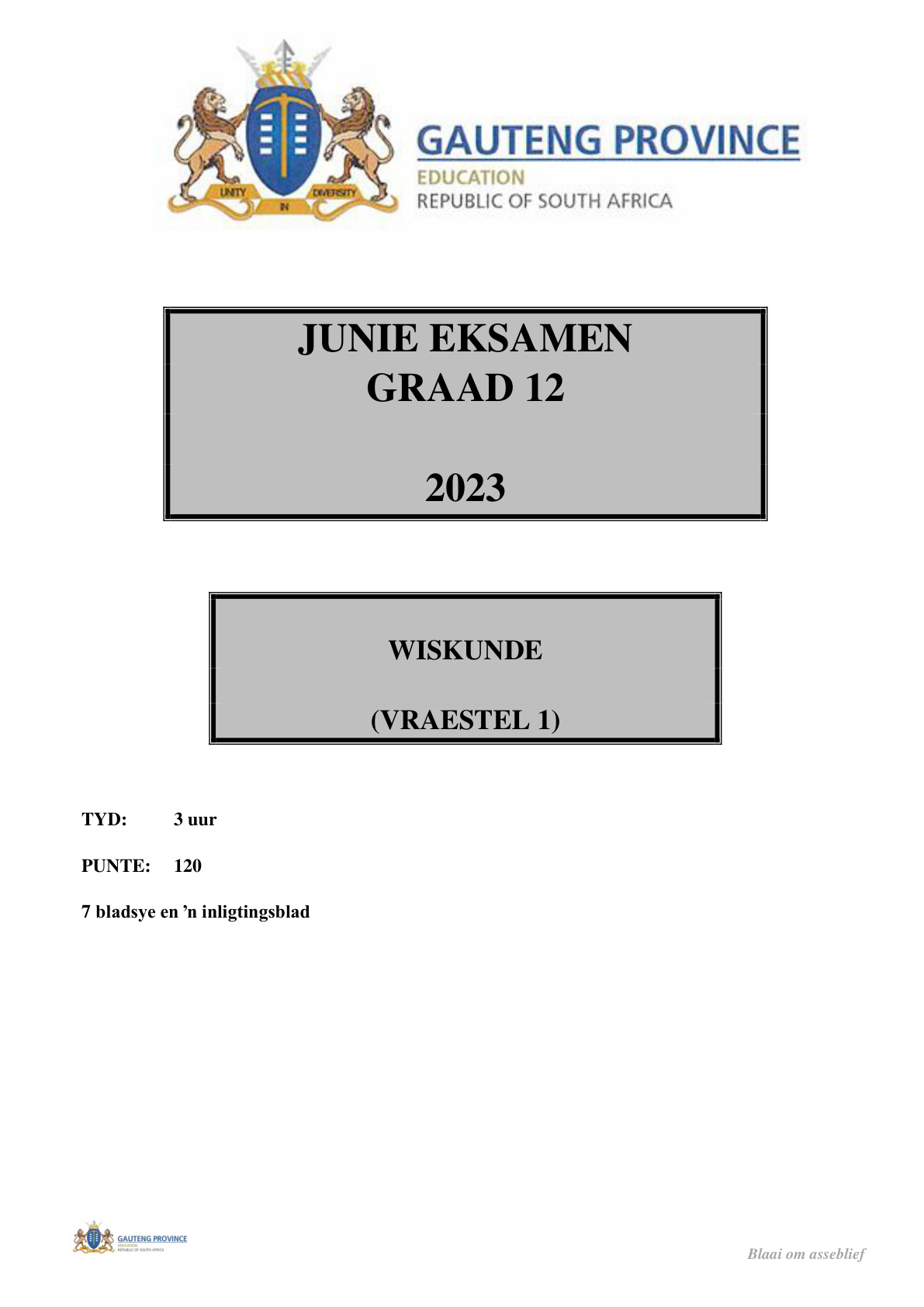 Mathematics Paper 1 (Gauteng) June 2023 Grade 12 DBE