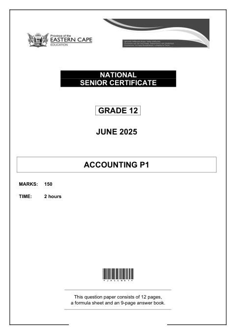 Accounting Grade 12 DBE Caps May/June 2025 Paper 1 - Question Paper (Eastern Cape)