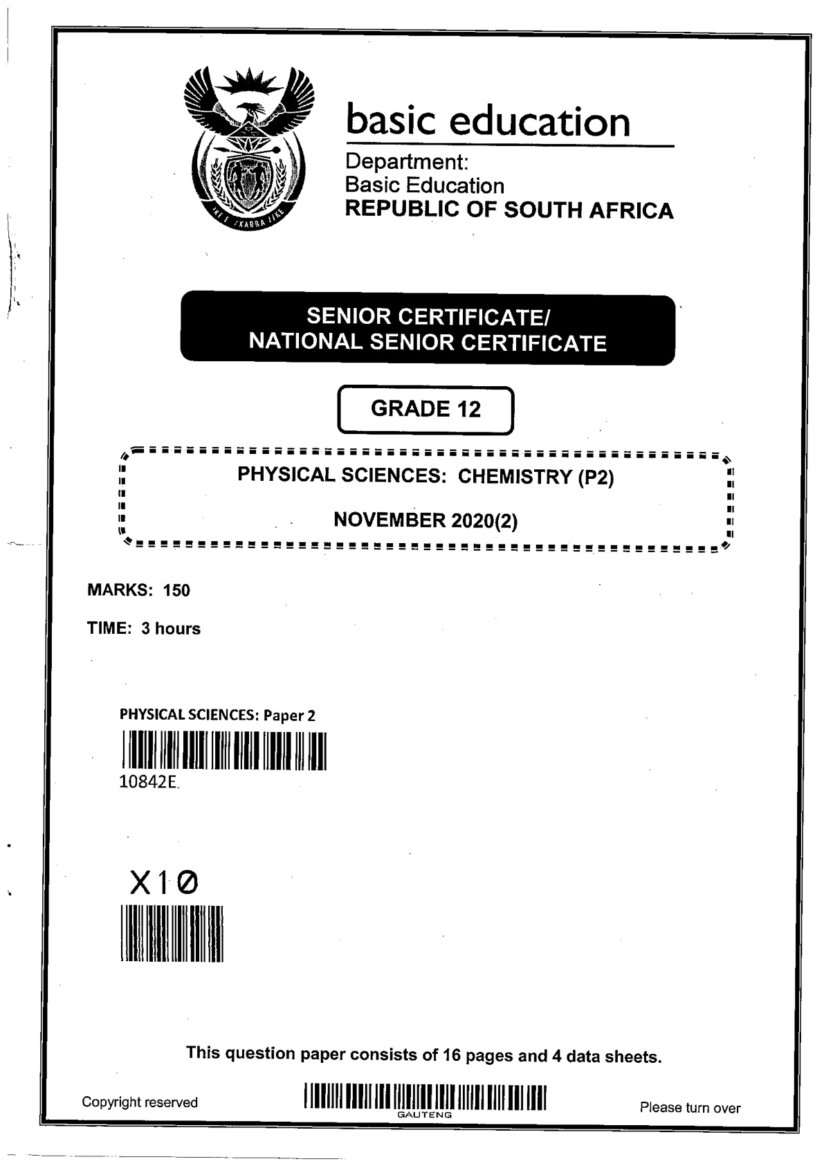 Physical Sciences Paper 2 (Gauteng) Preparatory 2021 Grade 12 DBE