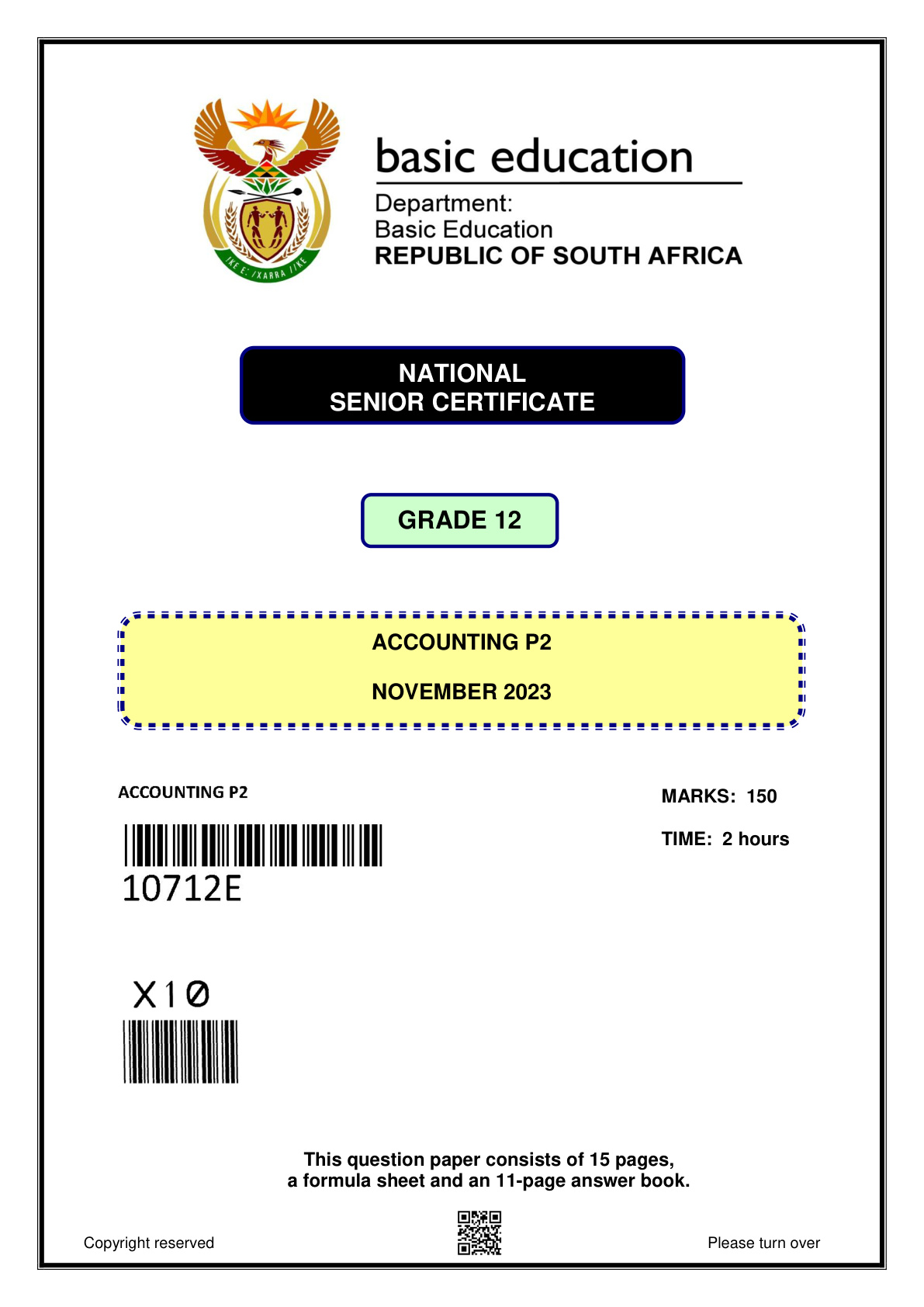 Accounting Paper 2 (Gauteng) November 2023 Grade 12 DBE