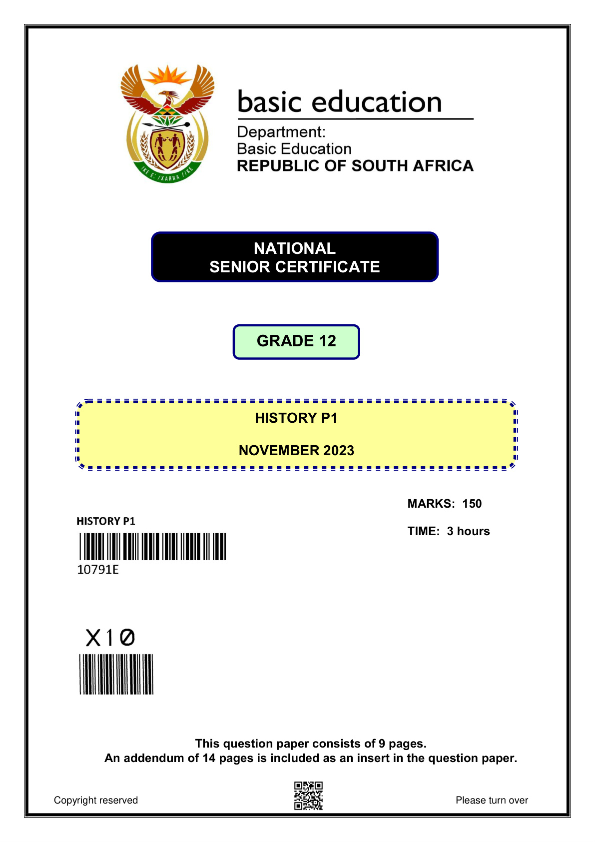 History Paper 1 (Gauteng) November 2023 Grade 12 DBE