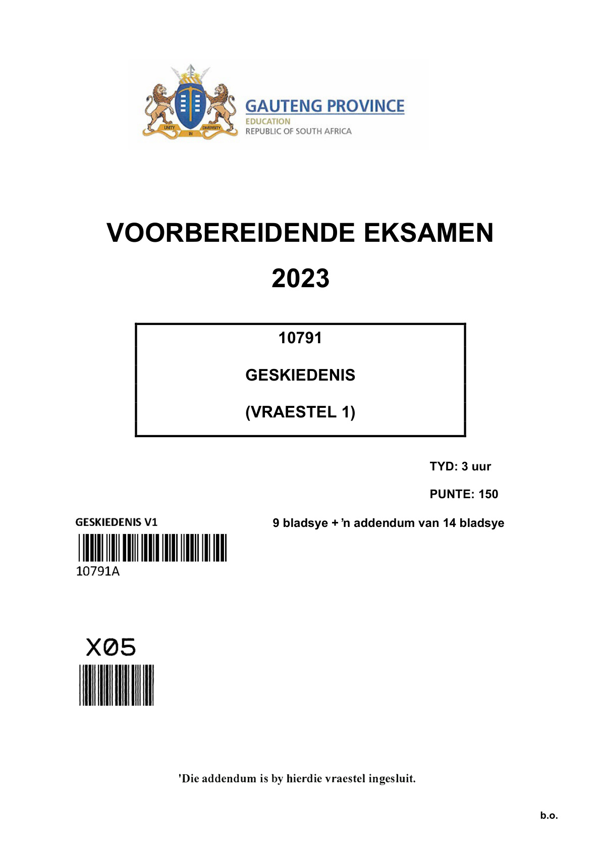 History Paper 1 (Gauteng) Preparatory 2023 Grade 12 DBE
