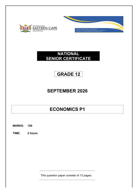 Economics Grade 12 DBE Caps September 2026 Paper 1 - Question Paper (Eastern Cape)