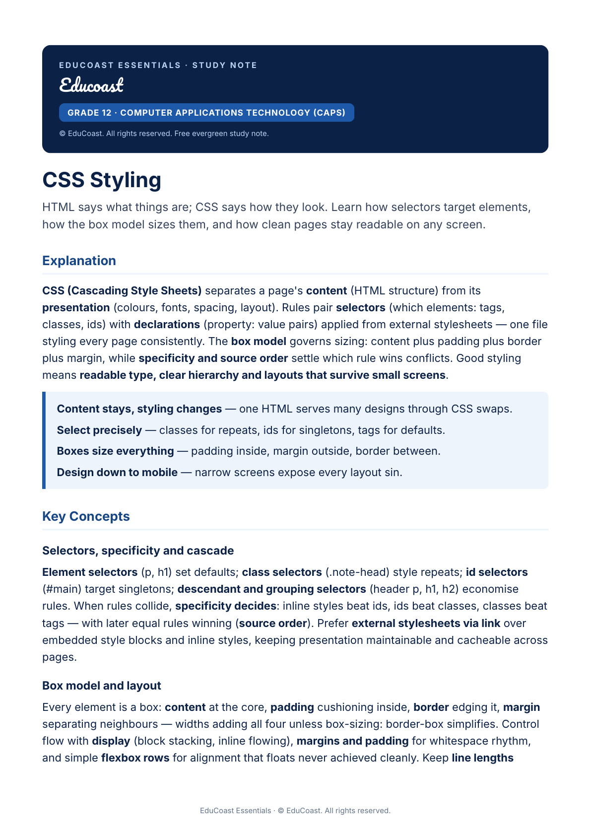 CSS Styling — Grade 12 CAT (CAPS)