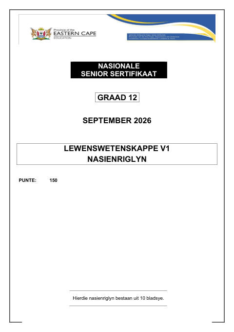 Life Sciences Grade 12 DBE Caps September 2026 Paper 1 - Memo (Eastern Cape)