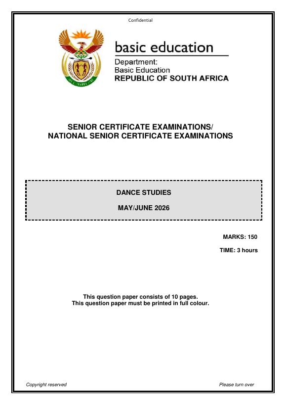Dance Studies Grade 12 DBE CAPS May 2026 Paper 1 - Question Paper